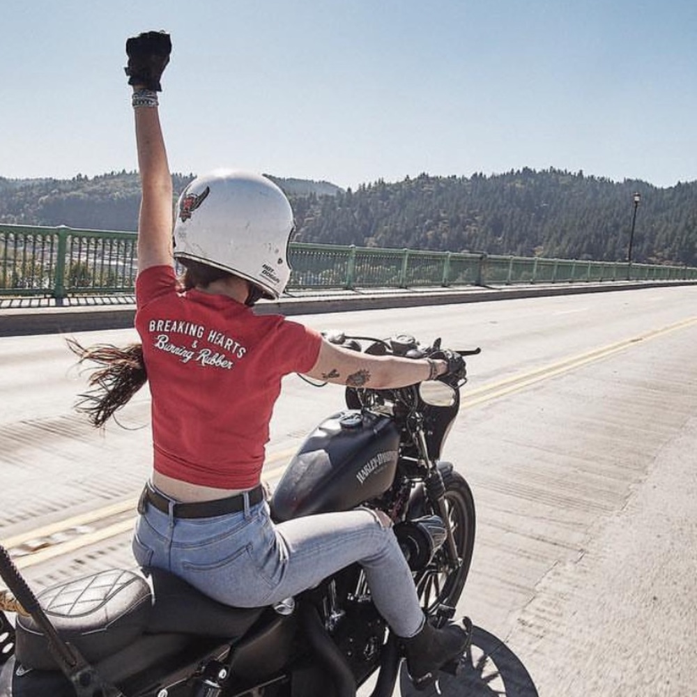 Breaking Hearts & Burning Rubber woman’s motorcycle tee NWOT